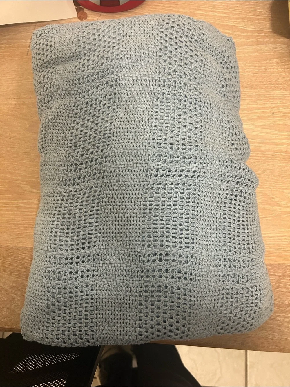 Light Blue Knit Throw Blanket - Soft Waffle Weave